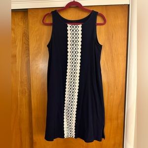 Talbots size medium navy blue dress with white lace